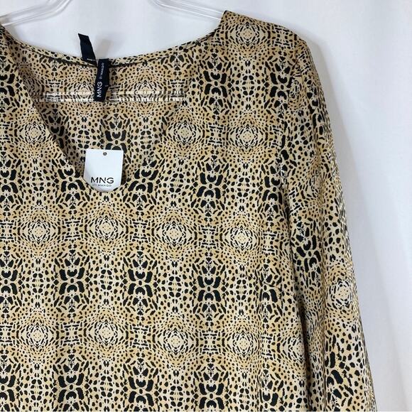 MANGO | Cheetah Print Kibuka Dress V-Neck Tan Black Polyester NWT Womens 10 - Picture 2 of 6